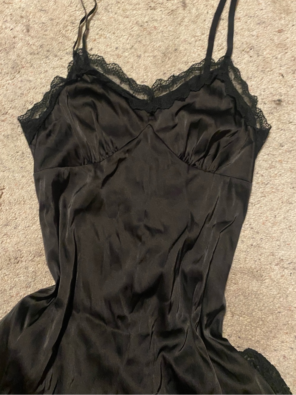 Romantic Gothic Satin Black Lace-Trim Slip - Women Intimates